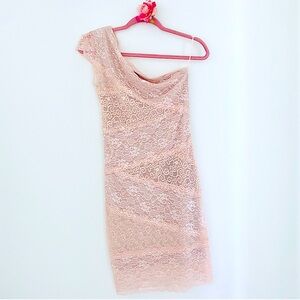 💕Pretty One Shoulder Blush Pink Lace Dress SZ M